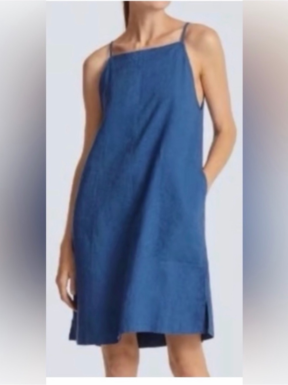 Everlane Indigo Blue Linen-Blend Mini Shift Dress